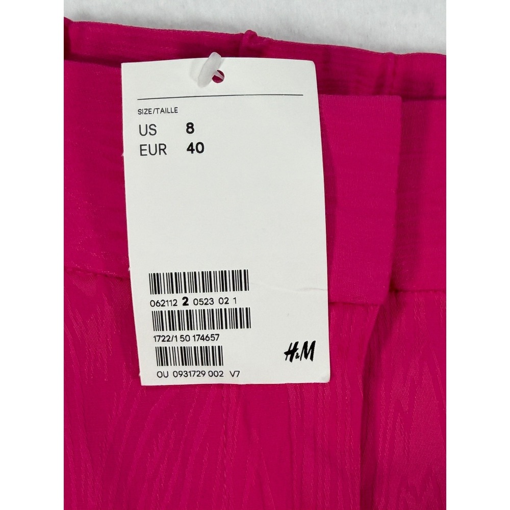 H&M‎ Wide Leg Trousers High Waist Pleated Women's 8 Pink Textured Barbiecore NWT - Picture 4 of 8